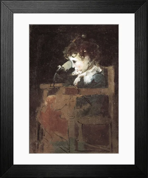 Framed Print : PINAZO CAMARLENCHIgnacio (1849-1916). Child seated on a chair. Impressionism. Painting. SPAIN. Valencia. San Pio V Fine Arts Museum