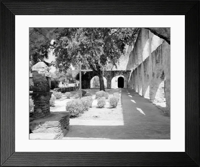 Framed Print : Mission San Jose y San Miguel de Aguayo, San Antonio, view of the arch arcade near the convent. Texas. 1936