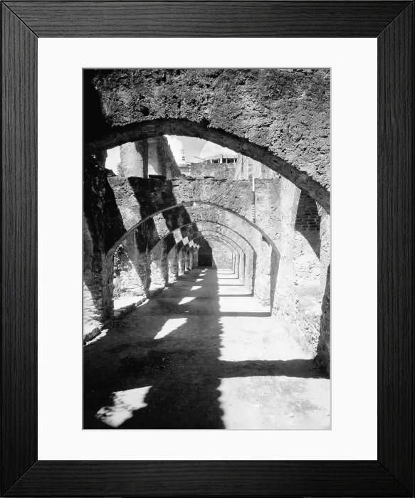 Framed Print : Mission San Jose y San Miguel de Aguayo, San Antonio, view of the arch arcade near the convent. Texas. 1936