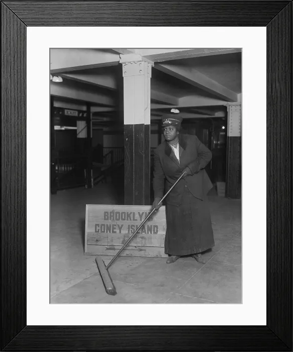 Framed Print : African American woman porter in the New York City Subway sweeping an underground station. Ca. 1910 Framed Print : African American woman porter in the New York City Subway sweeping an underground station. Ca. 1910