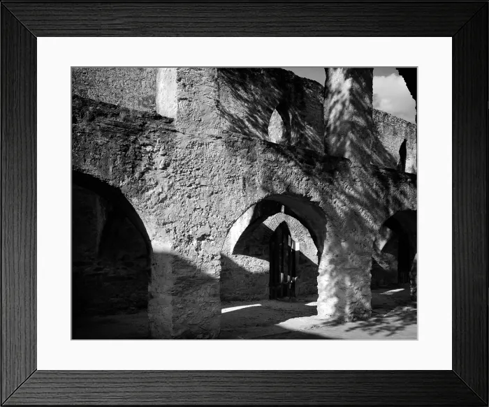 Framed Print : Mission San Jose y San Miguel de Aguayo, San Antonio, detail of the arch es and lancet arches near the convent. Texas. 1936 Framed Print : Mission San Jose y San Miguel de Aguayo, San Antonio, detail of the arch es and lancet arches near the convent. Texas. 1936