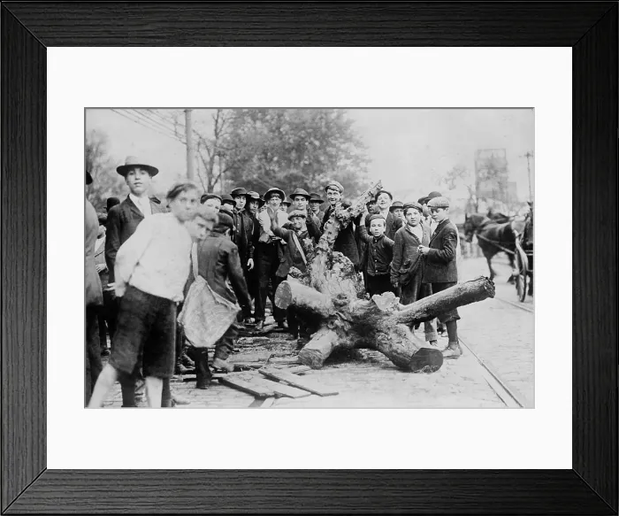 Framed Print : A group of boys happily pose for a photographer at an obstructed track during the Cleveland Car Strike, June 1899 Framed Print : A group of boys happily pose for a photographer at an obstructed track during the Cleveland Car Strike, June 1899
