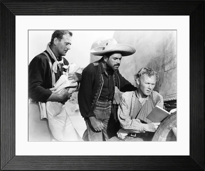 Framed Print : 3 GODFATHERS, (aka THREE GODFATHERS), from left, John Wayne, Pedro Armendariz, Harry Carey, Jr. 1948