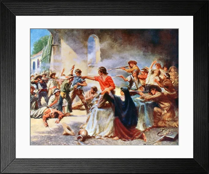Framed Print : The Alamo. A romantic view of the battle of the Alamo. Reproduction of painting by Percy Moran. 1912 Framed Print : The Alamo. A romantic view of the battle of the Alamo. Reproduction of painting by Percy Moran. 1912