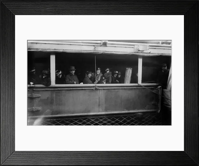 Framed Print : Prominent young women depart NYC for France on RMS Lusitania. Ca. 1915. Nona McAdoo (daughter of William Gibbs McAdoo, Treasury Sec. under Pres)