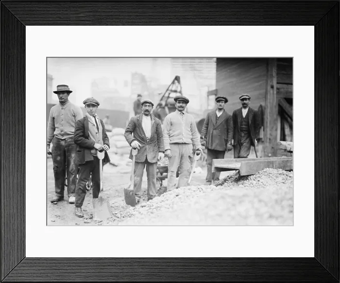 Framed Print : Alien Subway workers with shovels dressed in their street clothing, as they begin work constructing the New York City Subway. Ca. 1910