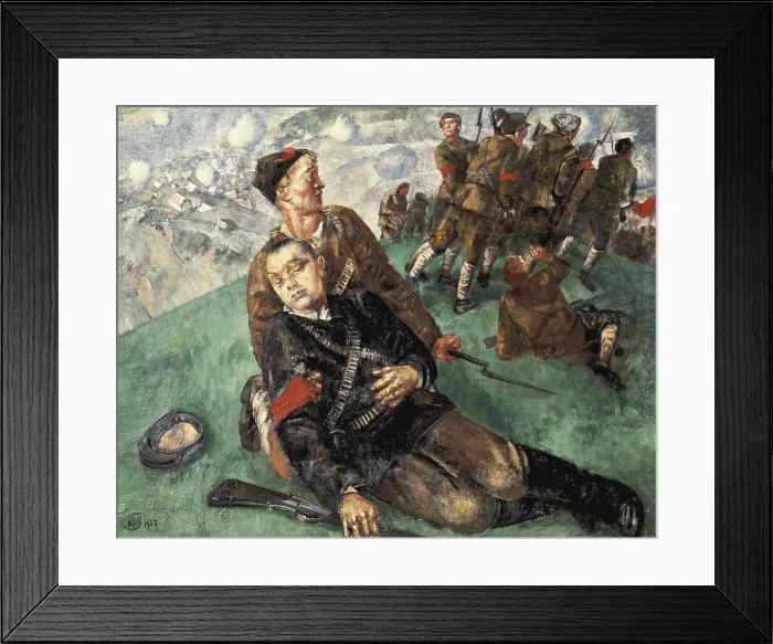 Framed Print : PETROV-VODKIN, Kosima Sergeievich (1878-1939). Death of the Commissar. 1927. Symbolism. Oil on canvas. RUSSIA. Moscow. Tretyakov Gallery