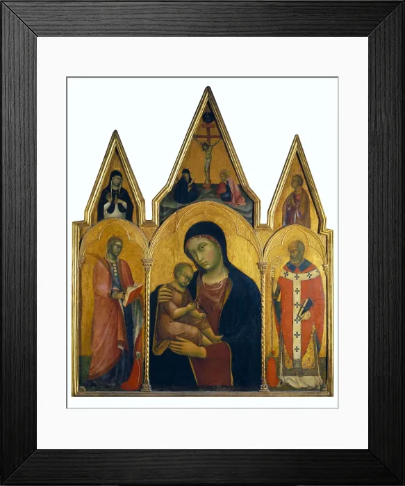 Framed Print : BARNABA da MODENA (14th century). The Virgin and Child with Saint Nicholas and Saint Cyril of Alexandria. circa 1361-1383. Renaissance art. Trecento. Tempera on wood. ITALY