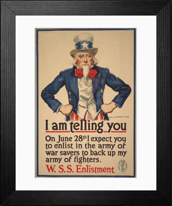 Framed Print : American 1918 WW1 poster, with classic Uncle Sam character by James M. Flagg Framed Print : American 1918 WW1 poster, with classic Uncle Sam character by James M. Flagg