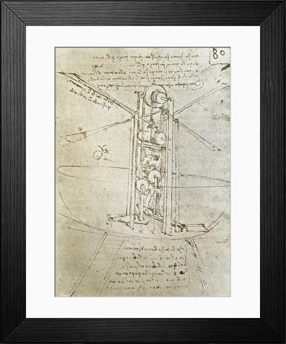 Framed Print : Flying machine. ca. 1487. Renaissance art. Cinquecento. Drawing. FRANCE. Paris. Library of the Institute of France. - Iberfoto / Everett Collection (573611)**US SALES ONLY**