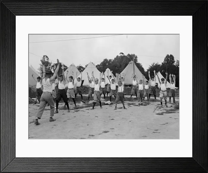 Framed Print : American WW1 era Junior Marines doing calisthenics. 1919. (BSLOC_2012_4_43)