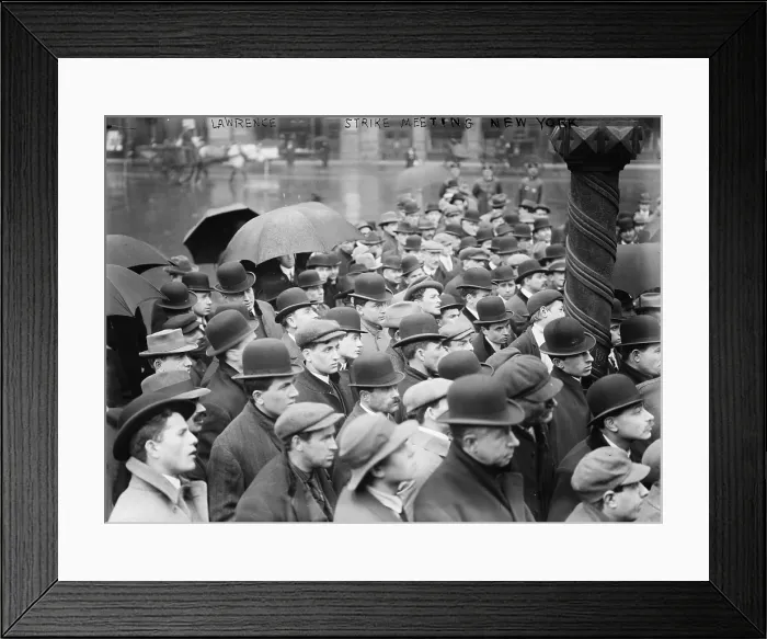 Framed Print : Lawrence Textile Strike. Crowd gathers in New York City to hear news of the strike. 1912 Framed Print : Lawrence Textile Strike. Crowd gathers in New York City to hear news of the strike. 1912