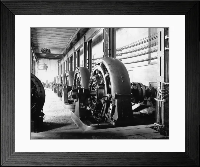 Framed Print : Electrical generators in Edison Sault Power Plant at Sault Ste. Marie, Michigan were powered by the 21 foot drop of Saint Mary's River between Lakes Superior and Huron