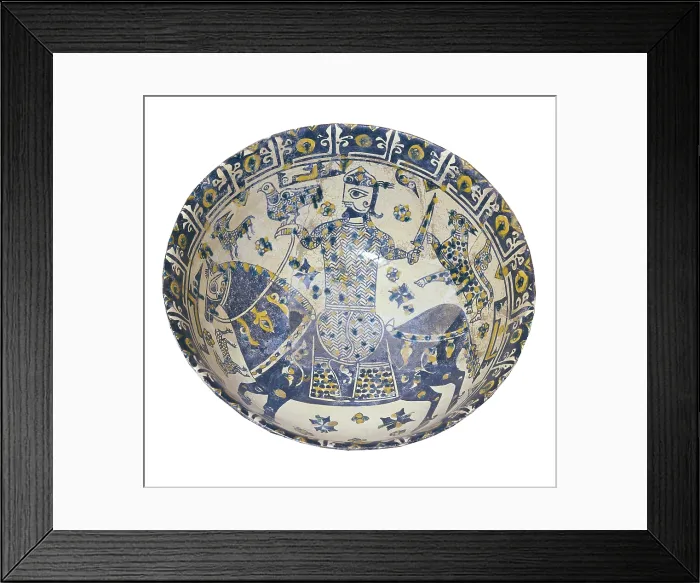 Framed Print : Plate decorated with a warrior, 10th c. Glazed Terracotta. Persian art. Ceramics. IRAN. Tehran. Iran's National Museum. Foroughi collection Framed Print : Plate decorated with a warrior, 10th c. Glazed Terracotta. Persian art. Ceramics. IRAN. Tehran. Iran's National Museum. Foroughi collection