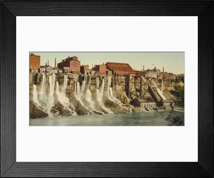 Framed Print : A cluster of factories built on and into the walls of the Niagara River Gorge. Water diverted from above the great Niagara Falls flows from the factories power generation plants Framed Print : A cluster of factories built on and into the walls of the Niagara River Gorge. Water diverted from above the great Niagara Falls flows from the factories power generation plants