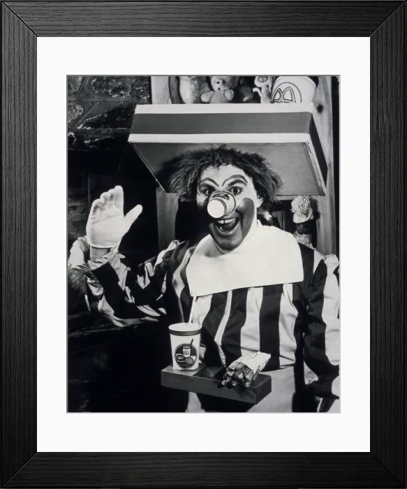 Framed Print : Willard Scott b. 1934 created the character of Ronald McDonald for television advertising of a McDonald's franchise in Washington D.C. from 1963-66. McDonald's Corp Framed Print : Willard Scott b. 1934 created the character of Ronald McDonald for television advertising of a McDonald's franchise in Washington D.C. from 1963-66. McDonald's Corp