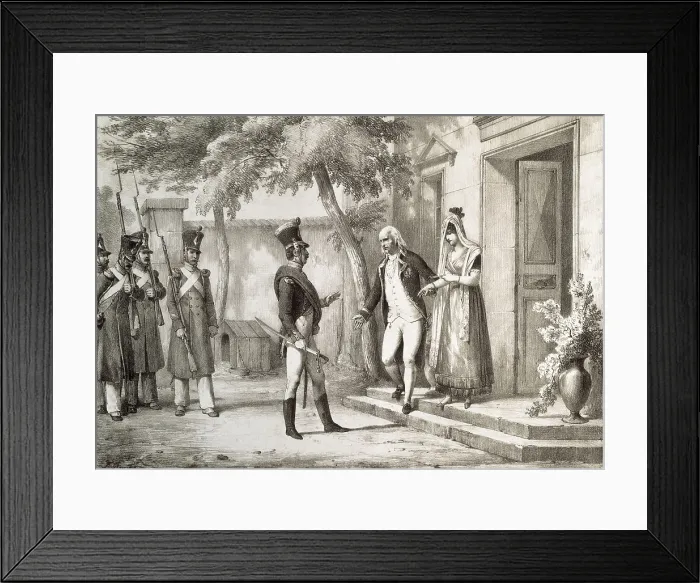 Framed Print : Spain. Peninsular War (1808). Siege of Madrid. A man handing over his daughter to a French officer. Litography. SPAIN. Madrid. Museo de Historia Framed Print : Spain. Peninsular War (1808). Siege of Madrid. A man handing over his daughter to a French officer. Litography. SPAIN. Madrid. Museo de Historia