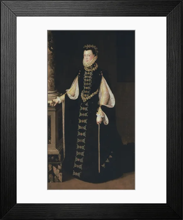 Framed Print : Isabel de Valois holding a portrait of Philip II. 1561 - 1565. Portrait attributed to Sofonisba Anguissola (c. 1532-1625). Renaissance art. Cinquecento. Oil on canvas. SPAIN