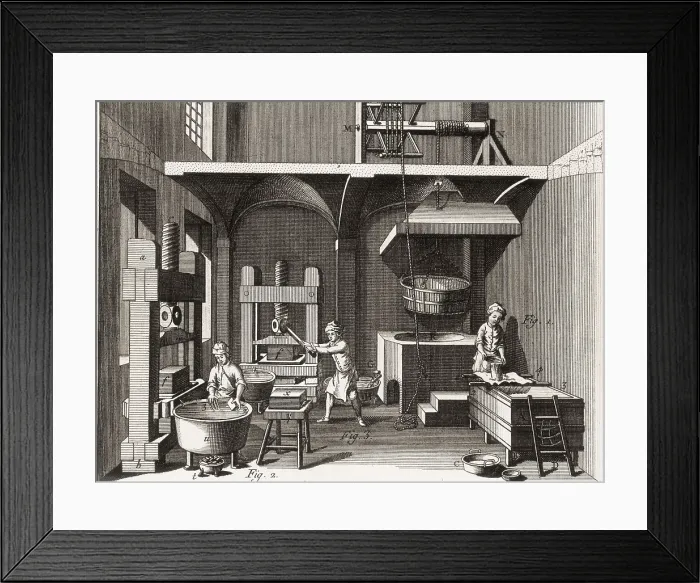 Framed Print : Pharmaceutical laboratory. Picture of the 'Enciclopdie' (1751). Engraving. SPAIN. Barcelona. Biblioteca de Catalunya (National Library of Catalonia)
