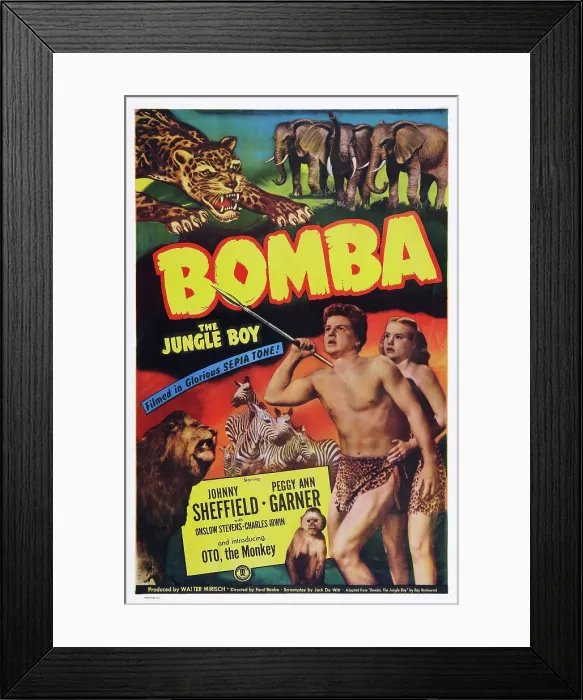 Framed Print : BOMBA, THE JUNGLE BOY, from left: Johnny Sheffield, Peggy Ann Garner, 1949 Framed Print : BOMBA, THE JUNGLE BOY, from left: Johnny Sheffield, Peggy Ann Garner, 1949