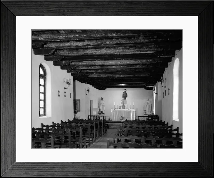 Framed Print : Mission San Francisco de la Espada, church interior and altar. San Antonio, Texas