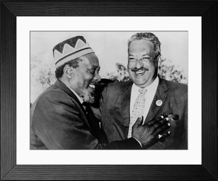 Framed Print : Kenya Premier Jomo Kenyatta with US Federal Judge Thurgood Marshall, in Nairobi, Kenya. Marshall helped draft the First Constitution of a newly independent Kenya. 1963
