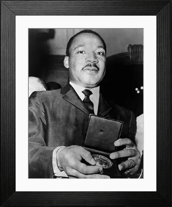 Framed Print : Martin Luther King showing a medallion from Mayor Wagner. One week after he accepted the Nobel Peace Prize King was proclaimed an honorary New Yorker. Dec. 17, 1964