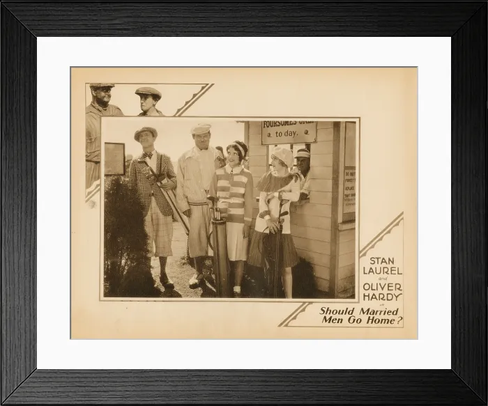 Framed Print : SHOULD MARRIED MEN GO HOME?, lobbycard, inset, from left: Stan Laurel, Oliver Hardy, Edna Marion, Viola Richard, 1928