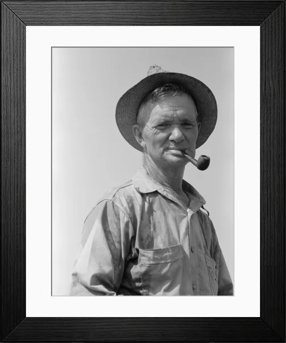 Framed Print : Former oil worker working in a ditch-digging gang. Before the Great Depression he was a skilled oil driller and pipeline builder in the Oklahoma oil fields. August 1939