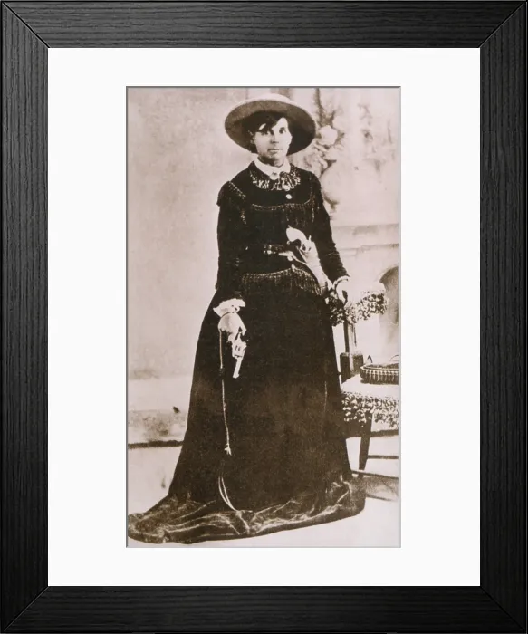 Framed Print : Belle Starr (1848-1889), photographed holding a revolver, was an active Western outlaw in Indian Territory (Oklahoma) the 1870s and 1880s