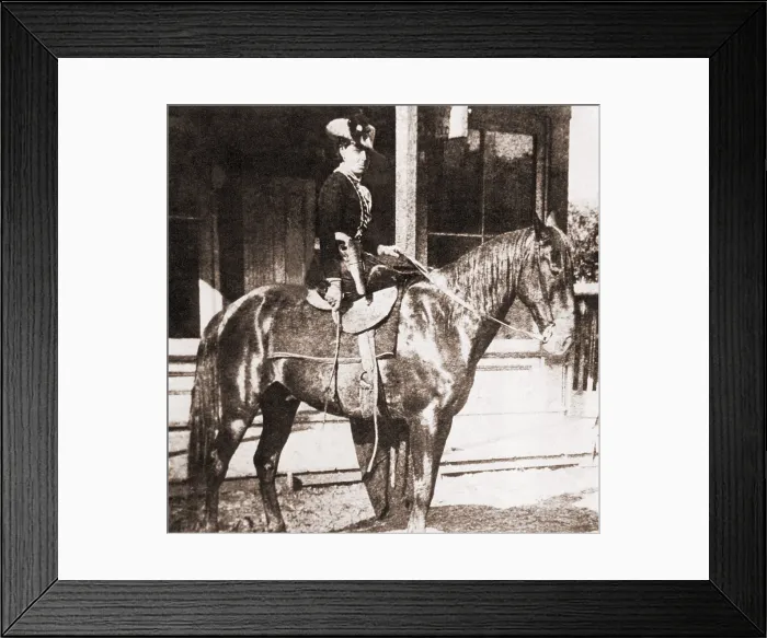 Framed Print : Belle Starr (1848-1889) on a horse. She rode in side saddle, and dressed in velvet, with feathered hats. Gene Tierney starred in the 1941 film, BELLE STARR Framed Print : Belle Starr (1848-1889) on a horse. She rode in side saddle, and dressed in velvet, with feathered hats. Gene Tierney starred in the 1941 film, BELLE STARR