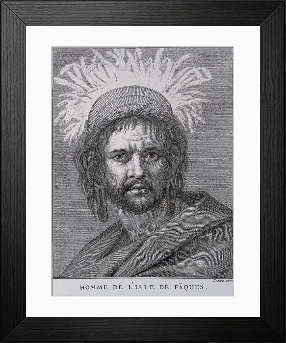 Framed Print : Homme de l'Isle de Pques (a man from Easter Island).Work by Bernard Direx, Paris, circa 1801. Engraving. - J. Bedmar / Iberfoto / Everett Collection (250250)**US SALES ONLY**