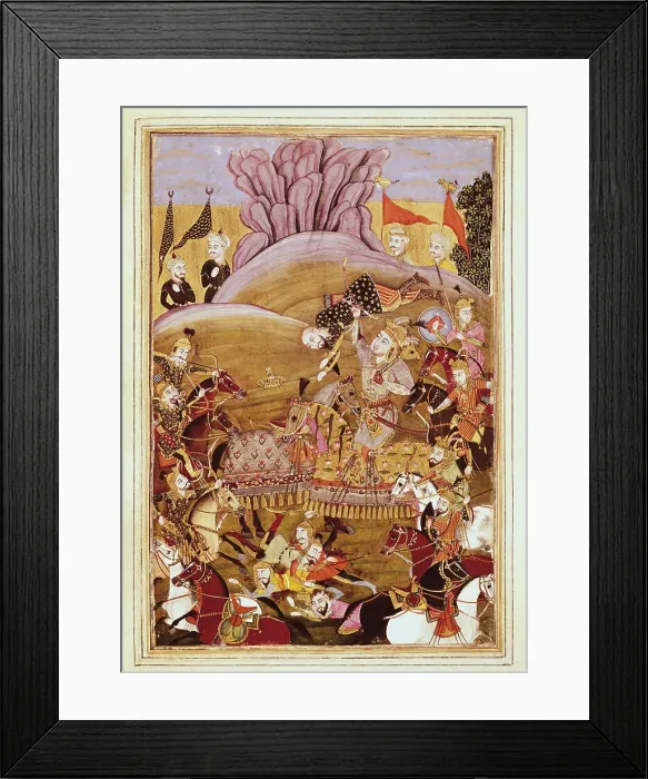 Framed Print : Shahnameh. The Book of Kings. 16th c. The combat between Rustam and Afrasiyab. Gouache on paper. F09v. Persian art. Safavid period. Miniature Painting. FRANCE. Chantilly Framed Print : Shahnameh. The Book of Kings. 16th c. The combat between Rustam and Afrasiyab. Gouache on paper. F09v. Persian art. Safavid period. Miniature Painting. FRANCE. Chantilly