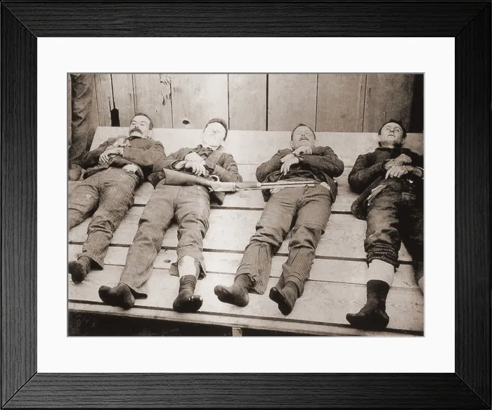 Framed Print : Dead bodies of four members of the Dalton Gang: Bill Powers, Bob Dalton, Grat Dalton and Dick Broadwell