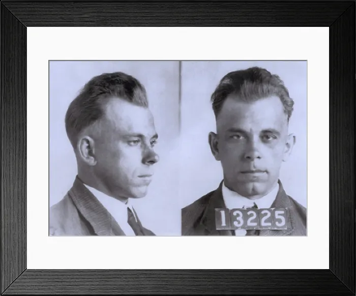 Framed Print : John Dillinger (1903-1934), in mugshot probably made during his eight and half year term in Indiana State Prison