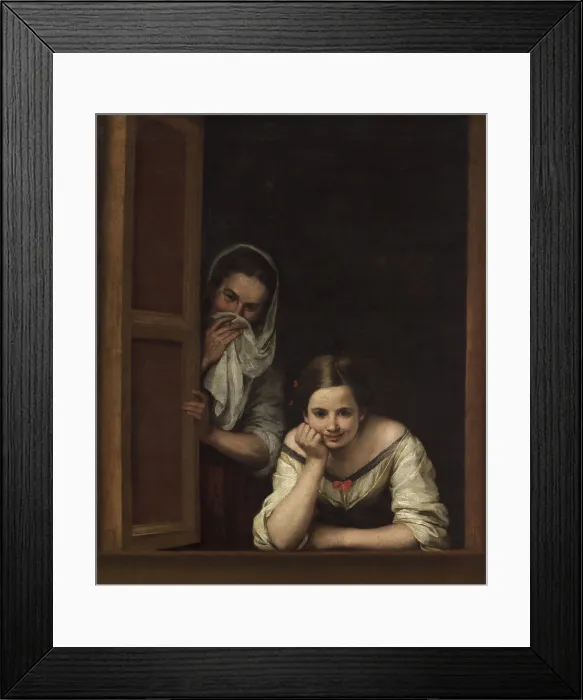 Framed Print : Two Women at a Window, by Bartolome Esteban Murillo, 1655-60, Spanish painting, oil on canvas