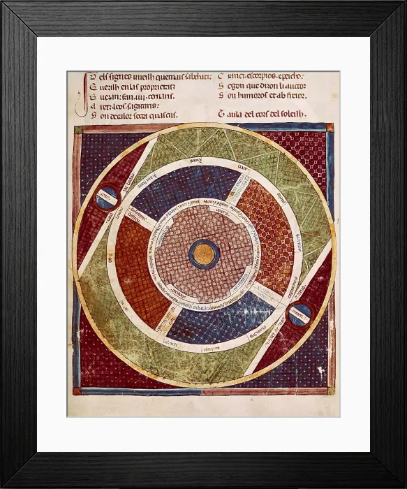 Framed Print : MATFRE ERMENGAU of BEZIERS (?-1322). Breviaire d'amour (Breviary of Love). 13th c. Wood on the motion of the Sun. French school. 13th c. Codex. Romanesque art