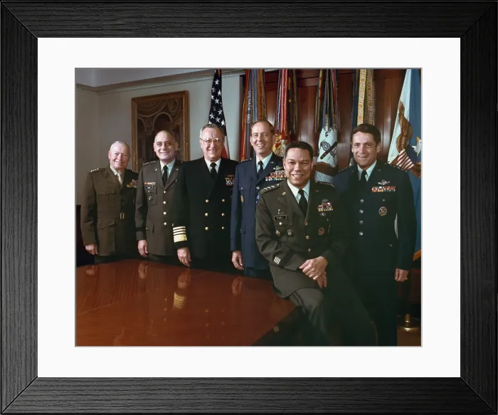 Framed Print : The Joint Chiefs of Staff gather for an informal portrait at the Pentagon on Dec. 7 1989. L to R Alfred M. Gray commandant of the Marine Corps Carl E
