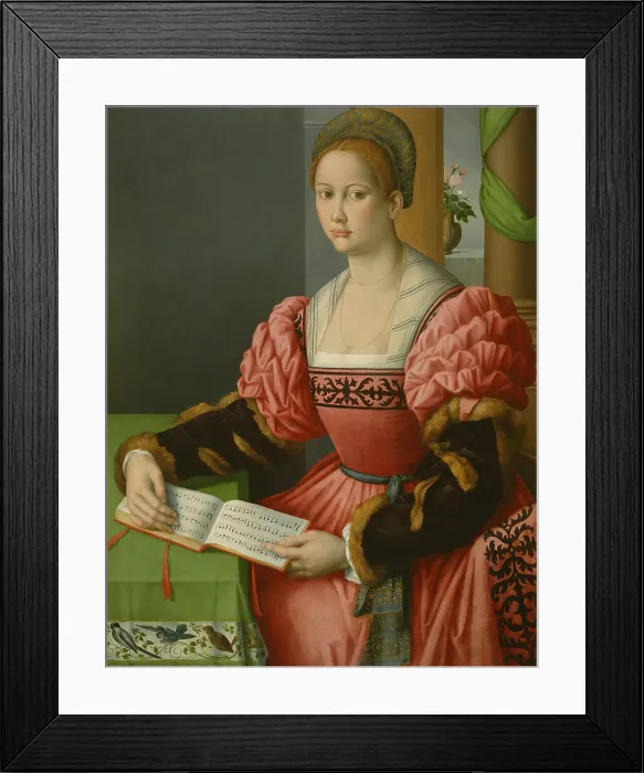 Framed Print : Portrait of a Woman with a Book of Music, by Bacchiacca, 1540, Italian Renaissance painting, oil on canvas