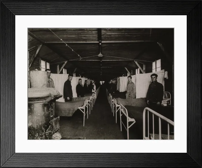 Framed Print : An influenza ward at the U. S. Army Base Hospital in Langres, France during the Spanish Flu epidemic of 1918-19 Framed Print : An influenza ward at the U. S. Army Base Hospital in Langres, France during the Spanish Flu epidemic of 1918-19