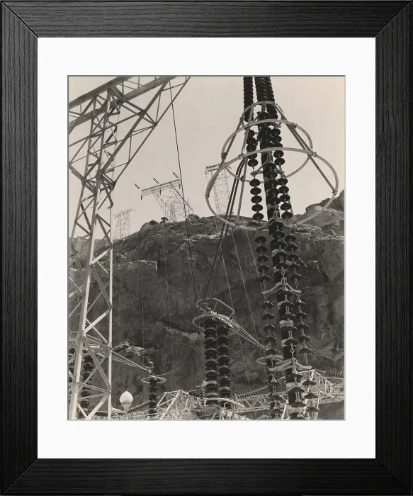 Framed Print : Power station towers and cables at the Hoover Dam, Arizona and Nevada was the world's largest electric-power generating station when it was completed in 1936 Framed Print : Power station towers and cables at the Hoover Dam, Arizona and Nevada was the world's largest electric-power generating station when it was completed in 1936