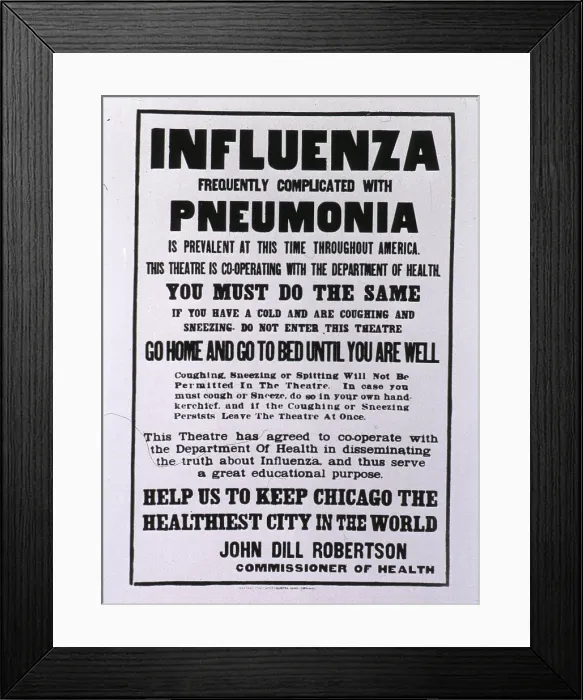 Framed Print : Public health poster relating to the Spanish Flu epidemic in Chicago during the fall of 1918 Framed Print : Public health poster relating to the Spanish Flu epidemic in Chicago during the fall of 1918