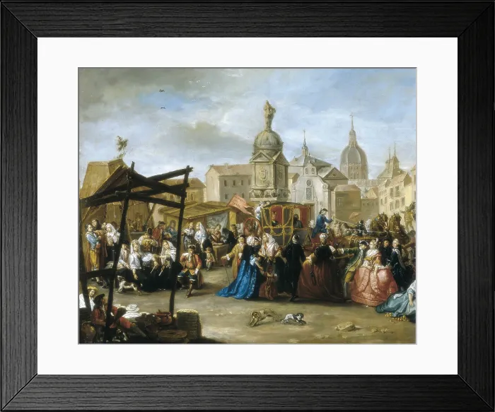 Framed Print : CRUZ VAZQUEZ, Manuel de la (1750-1792). The Madrid Fair in the Plaza de la Cebeda. end 18th c. Work placed in the Museo Municipal of Madrid. Oil on canvas. SPAIN. Madrid