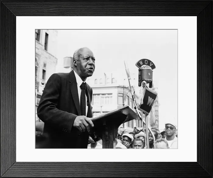 Framed Print : A. Philip Randolph making speech at rally supporting Harlem Congressman Adam Clayton Powell. Aug. 1958