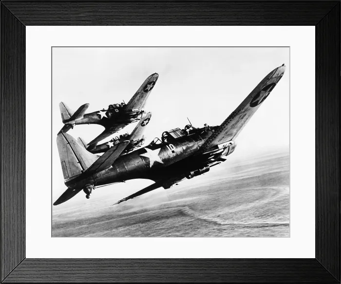 Framed Print : Three U.S. Navy Dauntless dive bombers on a fighting mission in the Pacific, on a fighting mission in the Pacific. 1943