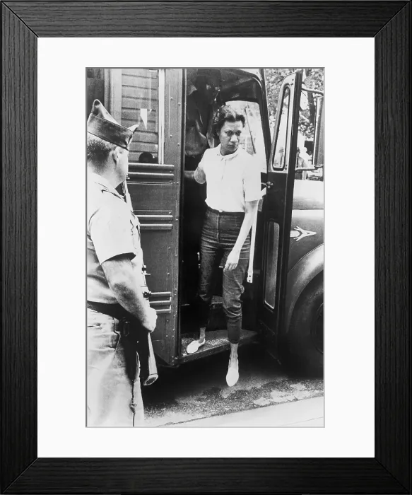 Framed Print : Gloria Richardson, arriving at court in a National Guard bus Framed Print : Gloria Richardson, arriving at court in a National Guard bus
