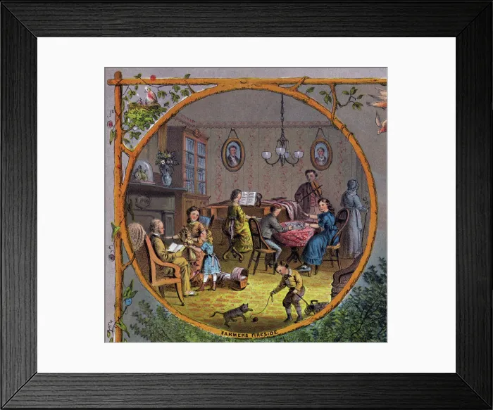 Framed Print : A family at home. A family entertains itself in the parlor. 1873