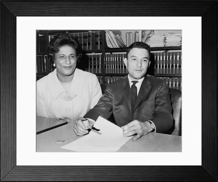 Framed Print : NAACP lawyers Jack Greenberg (b.1924) and Constance Baker Motley (1921-2005). Greenberg was the first and only White Chief Consul of the NAACP