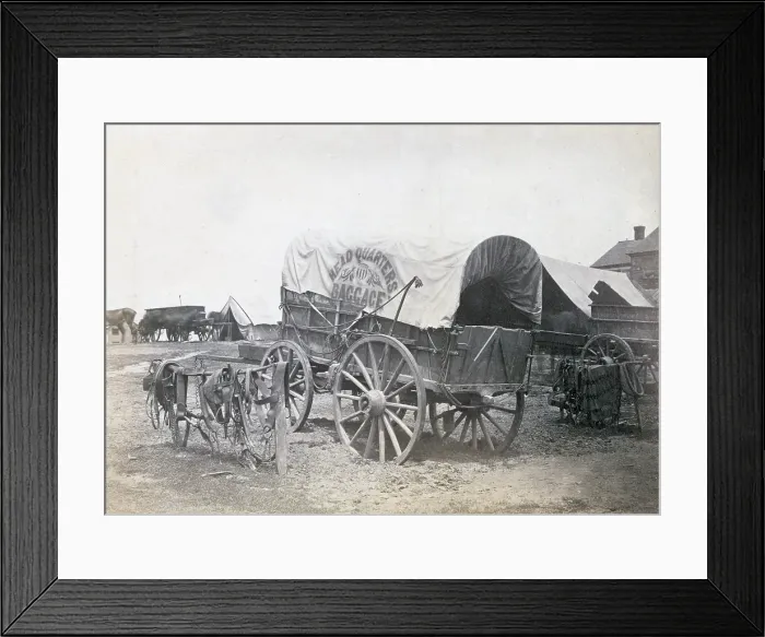 Framed Print : The Civil War. Covered wagon for 'Headquarters baggage' and saddlery. 1865