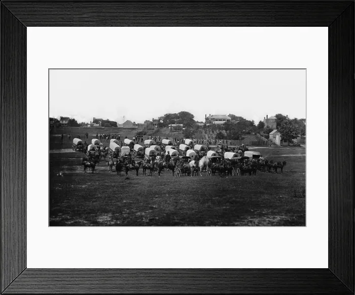 Framed Print : The Civil War. Wagon train of Military Telegraph Corps near Richmond, Va. 1865